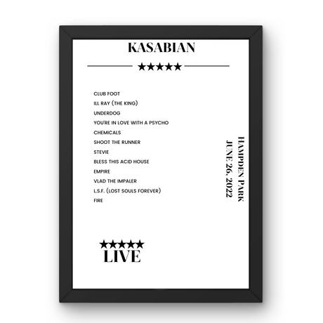 Kasabian Hampden Park Glasgow 26 June 2022 Setlist Poster - Setlist