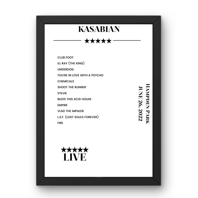 Kasabian Hampden Park Glasgow 26 June 2022 Setlist Poster - Setlist