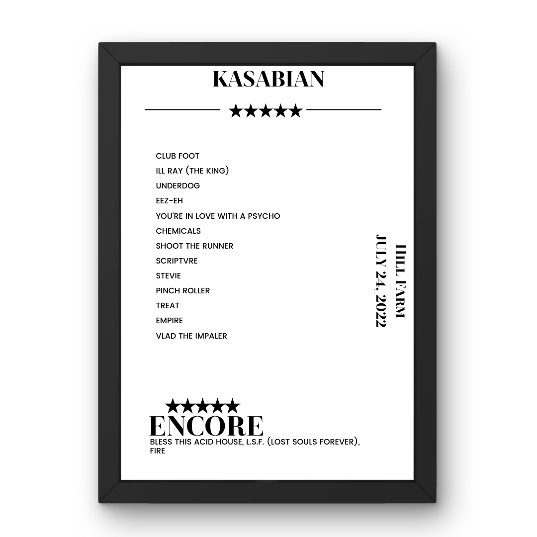 Kasabian Hill Farm Steventon 24 July 2022 Setlist Poster - Setlist