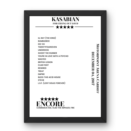 Kasabian Motorpoint Arena Cardiff Cardiff 04 December 2017 Setlist Poster - Setlist