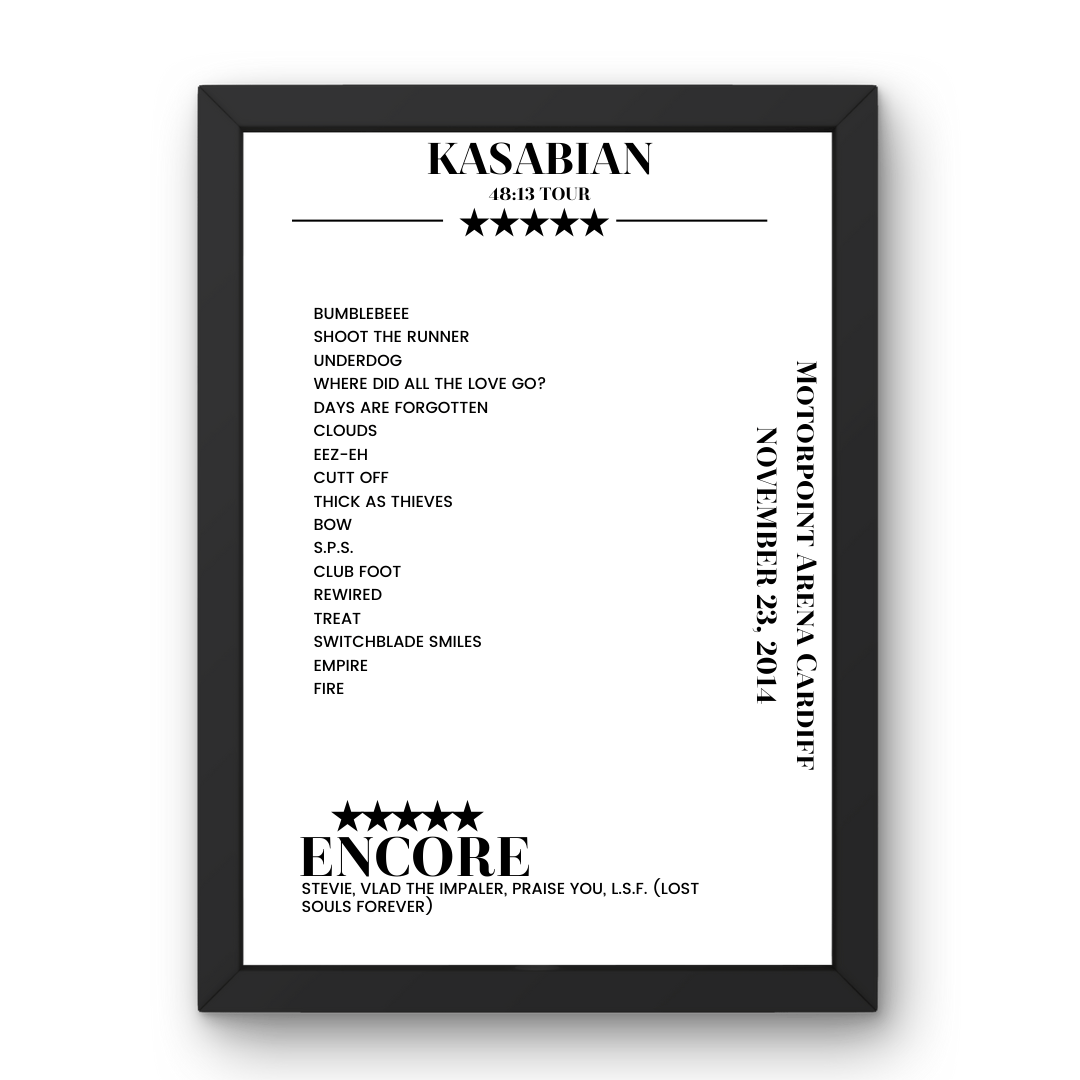 Kasabian Motorpoint Arena Cardiff Cardiff 23 November 2014 Setlist Poster - Setlist