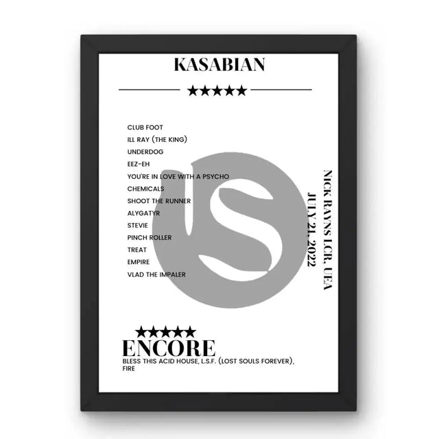 Kasabian Nick Rayns LCR, UEA Norwich 21 July 2022 Setlist Poster - Setlist