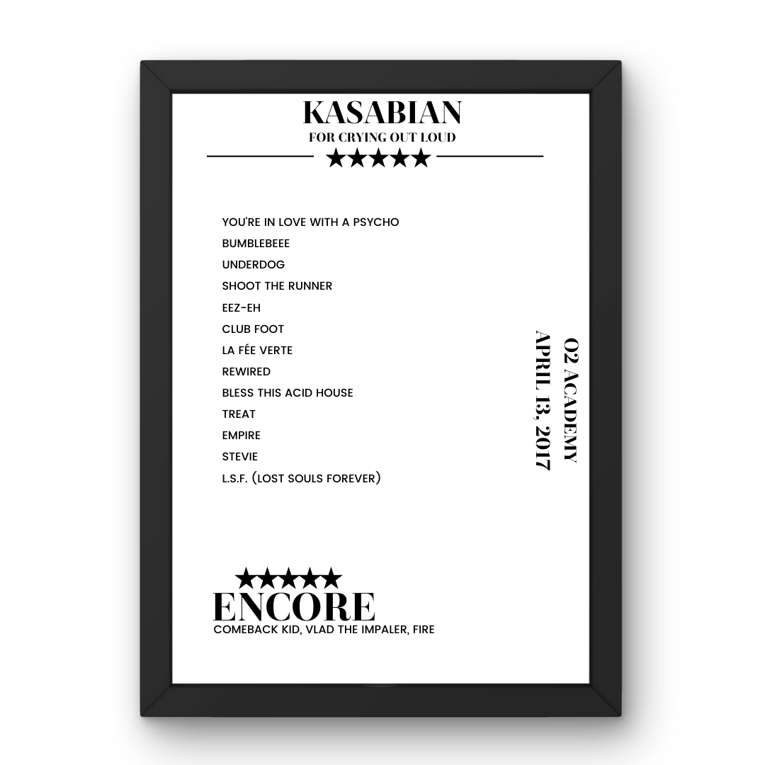 Kasabian O2 Academy Birmingham 13 April 2017 Setlist Poster - Setlist