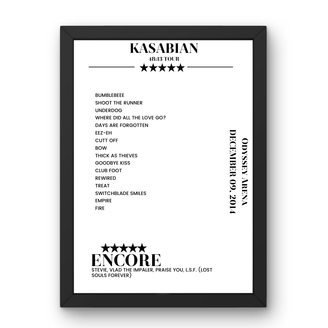 Kasabian Odyssey Arena Belfast 09 December 2014 Setlist Poster - Setlist