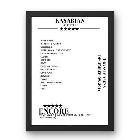 Kasabian Odyssey Arena Belfast 09 December 2014 Setlist Poster - Setlist