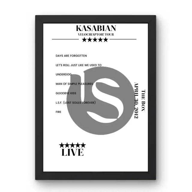 Kasabian The Box London 30 April 2012 Setlist Poster - Setlist