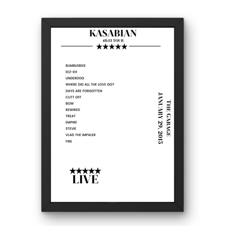 Kasabian The Garage London 29 January 2015 Setlist Poster - Setlist