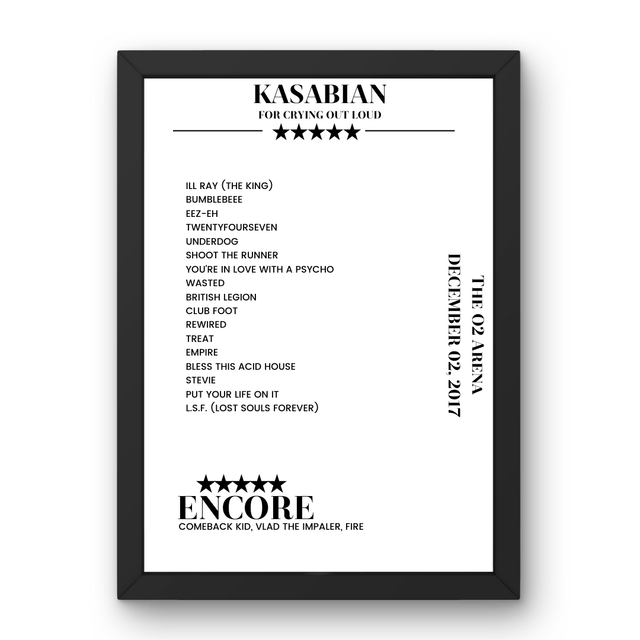 Kasabian The O2 Arena London 02 December 2017 Setlist Poster - Setlist