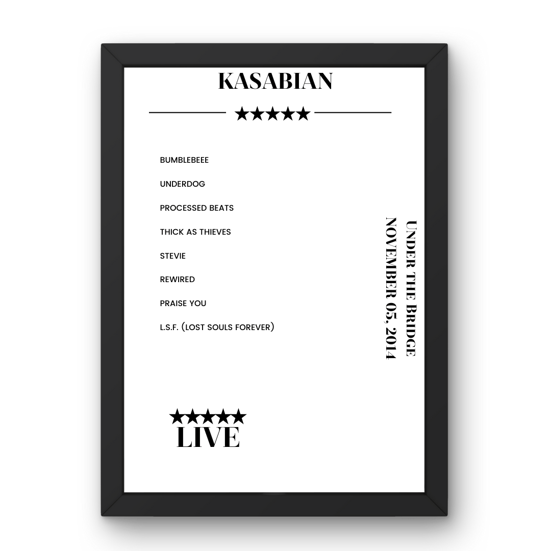 Kasabian Under the Bridge London 05 November 2014 Setlist Poster - Setlist