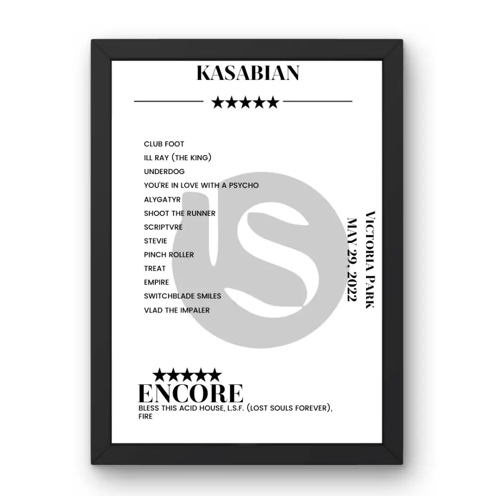 Kasabian Victoria Park Warrington 29 May 2022 Setlist Poster - Setlist