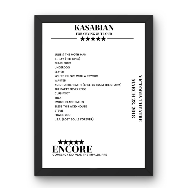 Kasabian Victoria Theatre Halifax 23 March 2018 Setlist Poster - Setlist