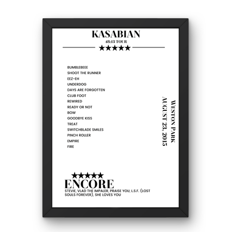 Kasabian Weston Park Weston - under - Lizard 23 August 2015 Setlist Poster - Setlist