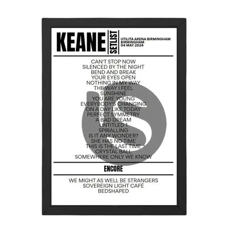 Keane Birmingham May 4 2024 Replica Setlist Poster - Setlist