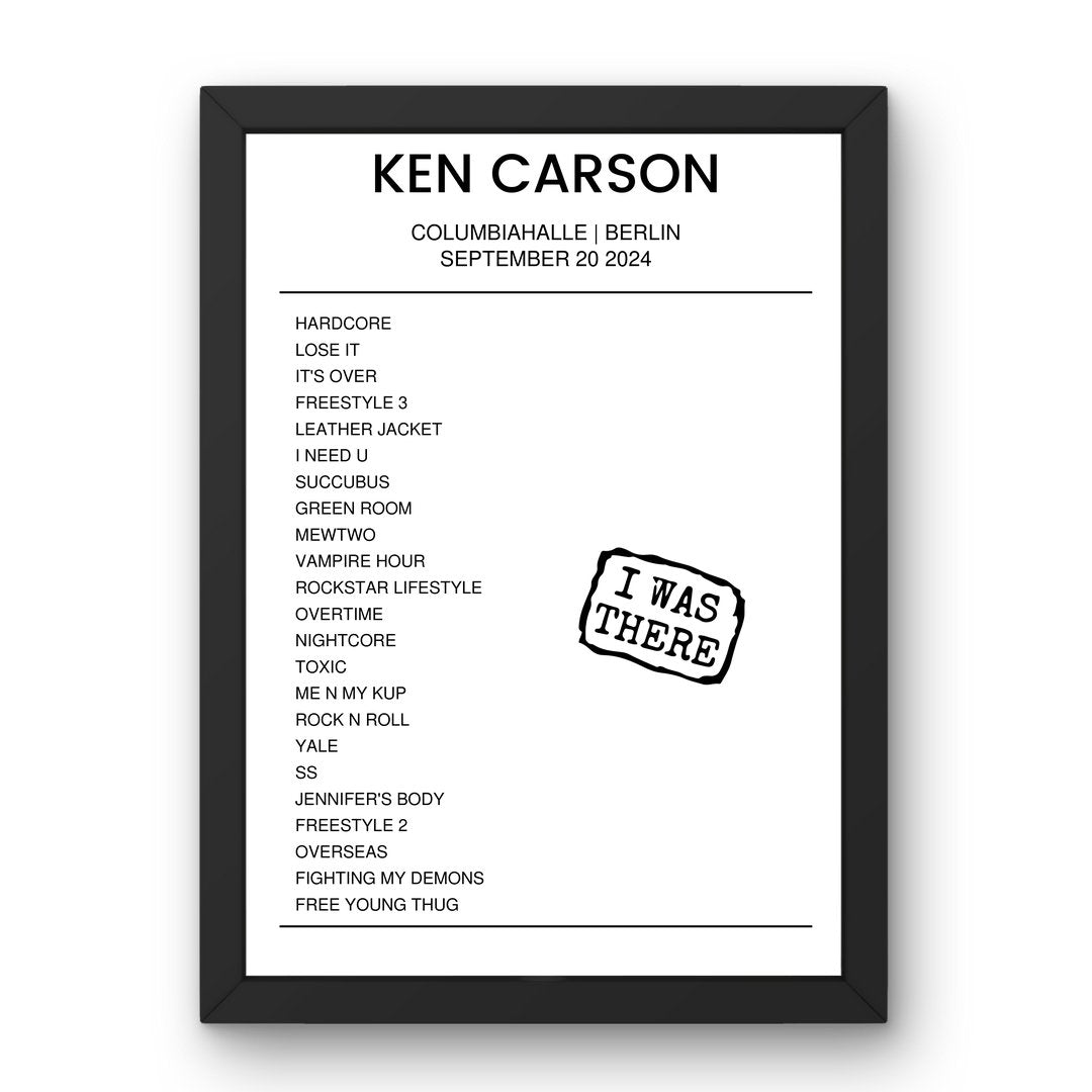 Ken Carson September 20, 2024 Columbiahalle Berlin Setlist Poster - Setlist