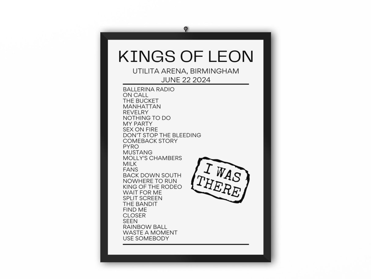 Kings Of Leon Birmingham June 22 2024 Replica Setlist - Setlist