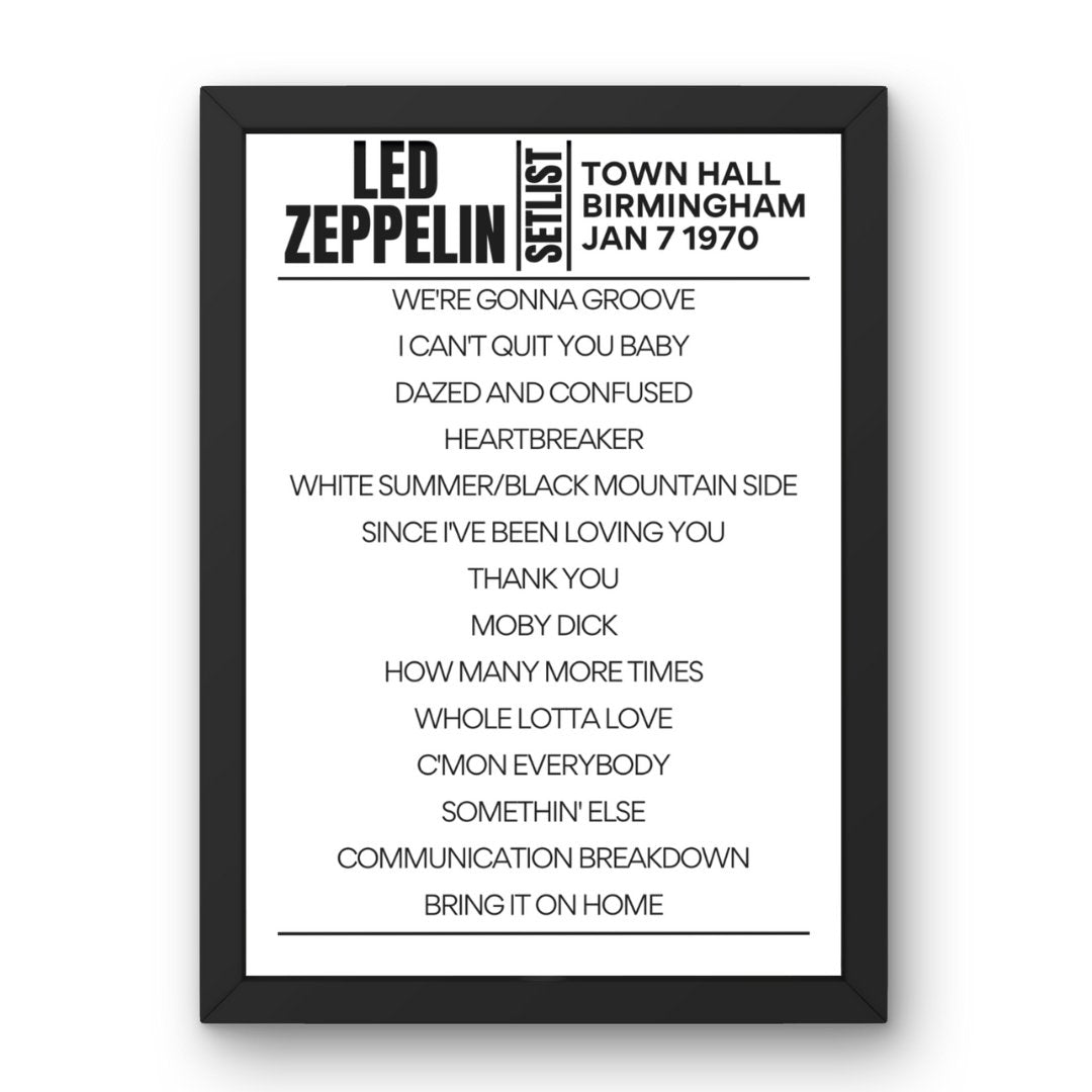 Led Zeppelin Birmingham January 7 1970 Setlist Poster - Setlist