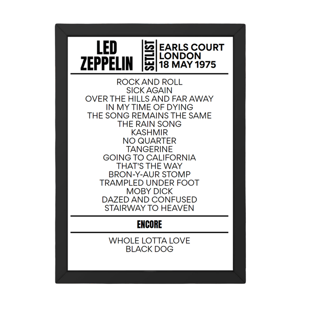 Led Zeppelin London May 18, 1975 Replica Setlist - Setlist