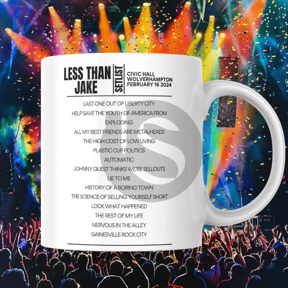 Less Than Jake Civic Hall Wolverhampton February 16 2024 Setlist Mug - Setlist