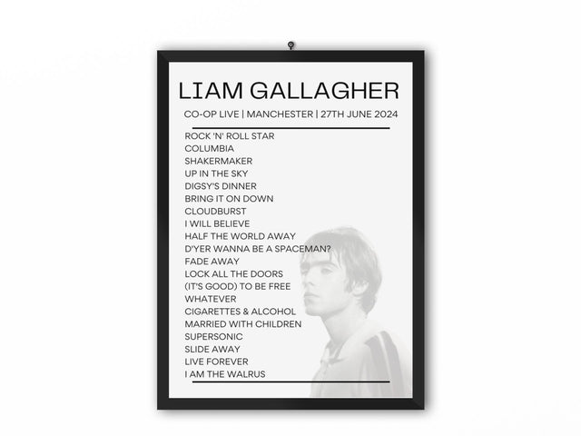 Liam Gallagher Co - op Live Manchester 27th June 2024 Replica Setlist - Photo Version - Setlist