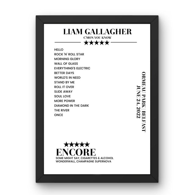 Liam Gallagher Ormeau Park Belfast 24 June 2022 Setlist Poster - Setlist