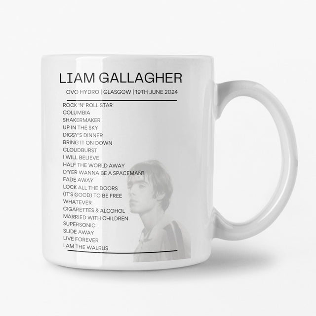 Liam Gallagher OVO Hydro Glasgow 19th June 2024 Replica Setlist Mug - Photo Version - Setlist