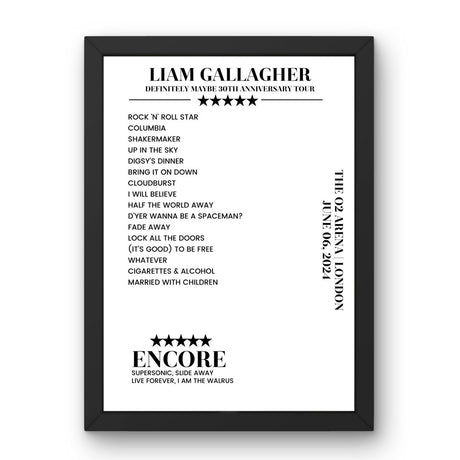 Liam Gallagher The O2 Arena London 06 June 2024 Setlist Poster - Setlist