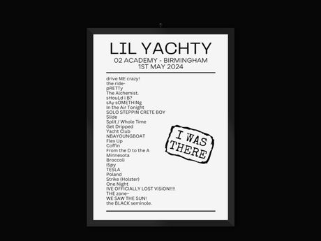 Lil Yachty Birmingham May 2024 Setlist Poster - Setlist