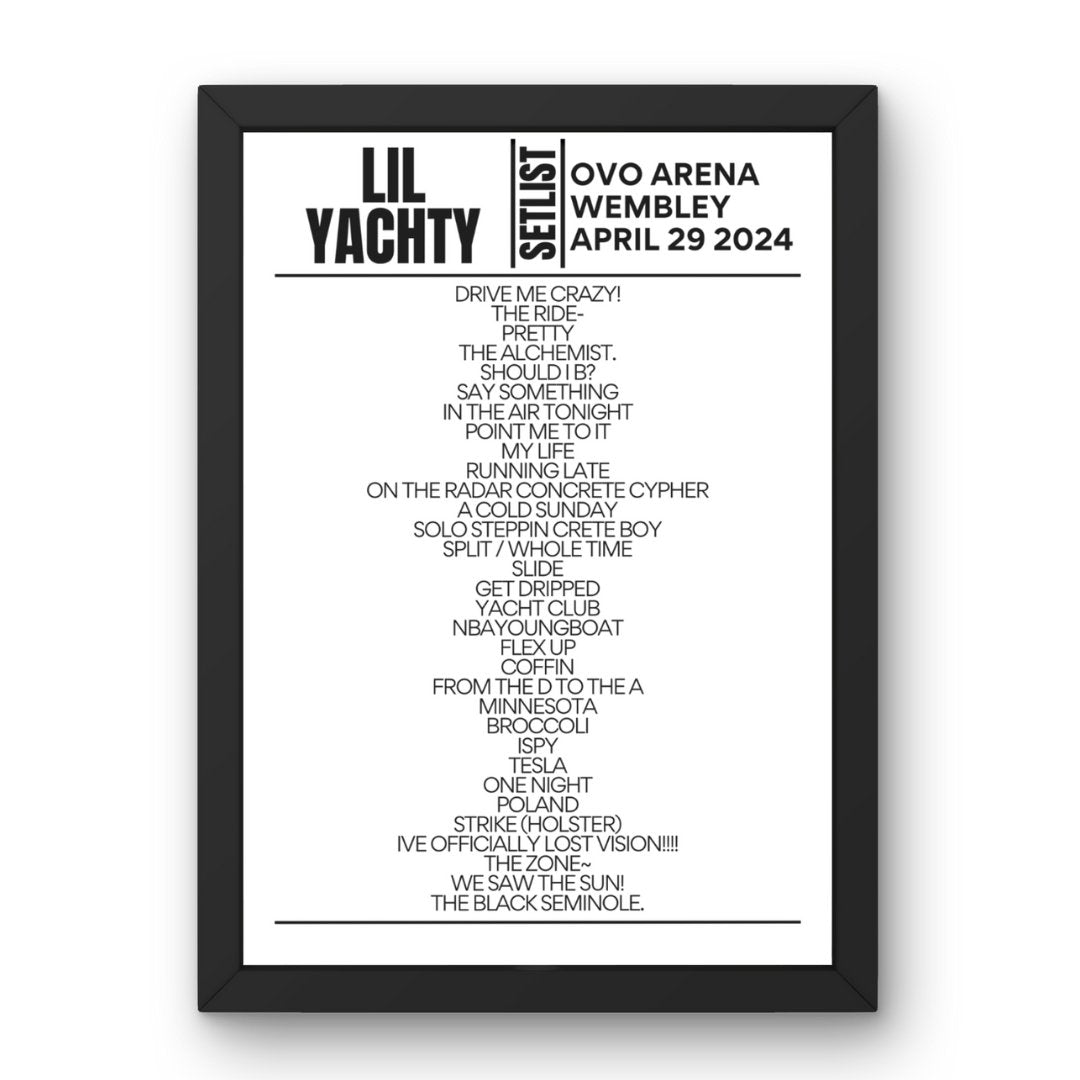 Lil Yachty London April 29 2024 Setlist Poster - Setlist