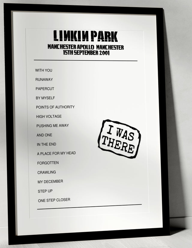 Linkin Park 15th September 2001 Manchester Apollo Manchester - I Was There - Setlist