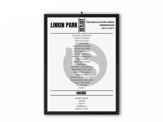 Linkin Park Birmingham July 2017 Replica Setlist - Setlist