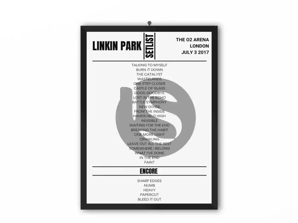 Linkin Park O2 Arena London July 2017 Replica Setlist - Setlist