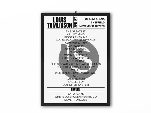 Louis Tomlinson Sheffield November 2023 Replica Setlist - Setlist