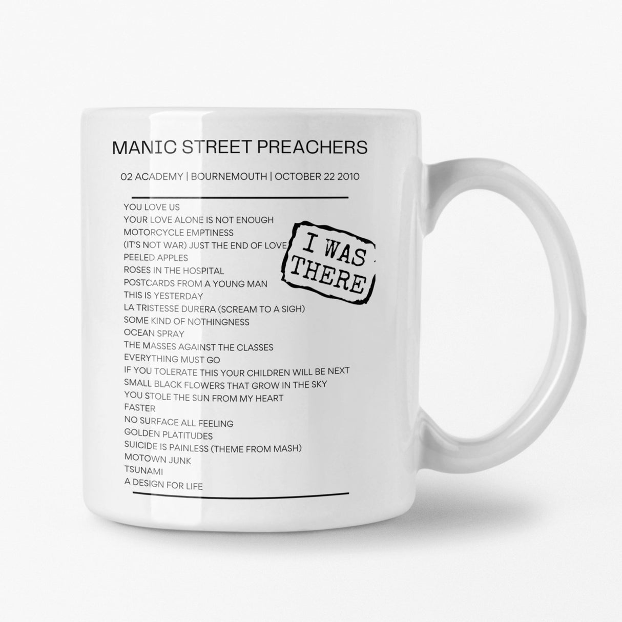 Manic Street Preachers Bournemouth October 2010 Setlist Mug - Setlist