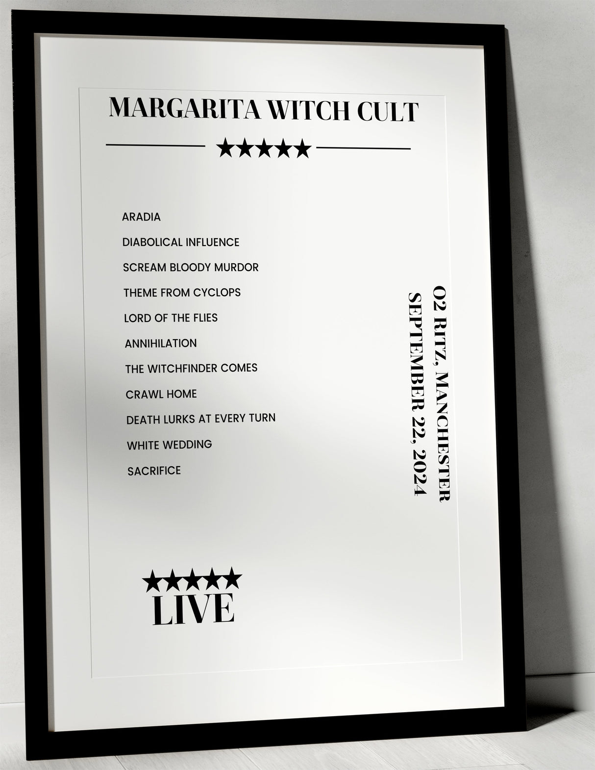 Margarita Witch Cult September 22, 2024 O2 Ritz Manchester Setlist Poster - Setlist