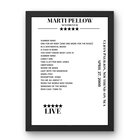 Marti Pellow April 27, 2008 Cliffs Pavilion Southend - on - Sea Setlist Poster - Setlist