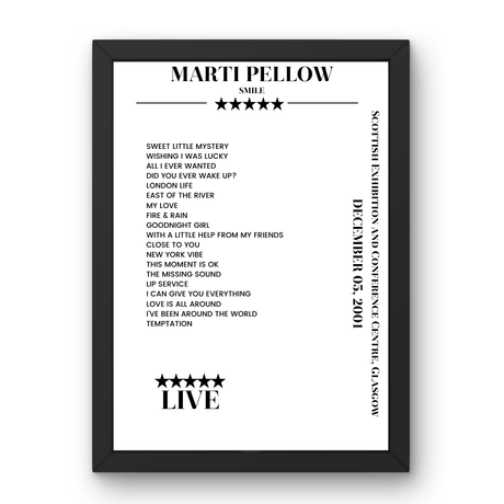 Marti Pellow December 05, 2001 Scottish Exhibition and Conference Centre Glasgow Setlist Poster - Setlist