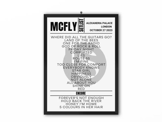 McFly London October 2023 Replica Setlist - Setlist