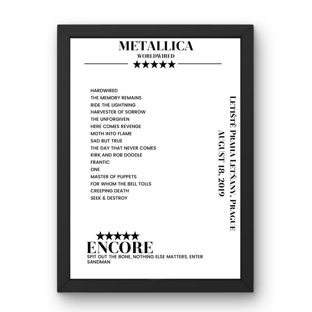 Metallica August 18, 2019 Letiště Praha Letňany Prague Setlist Poster - Setlist