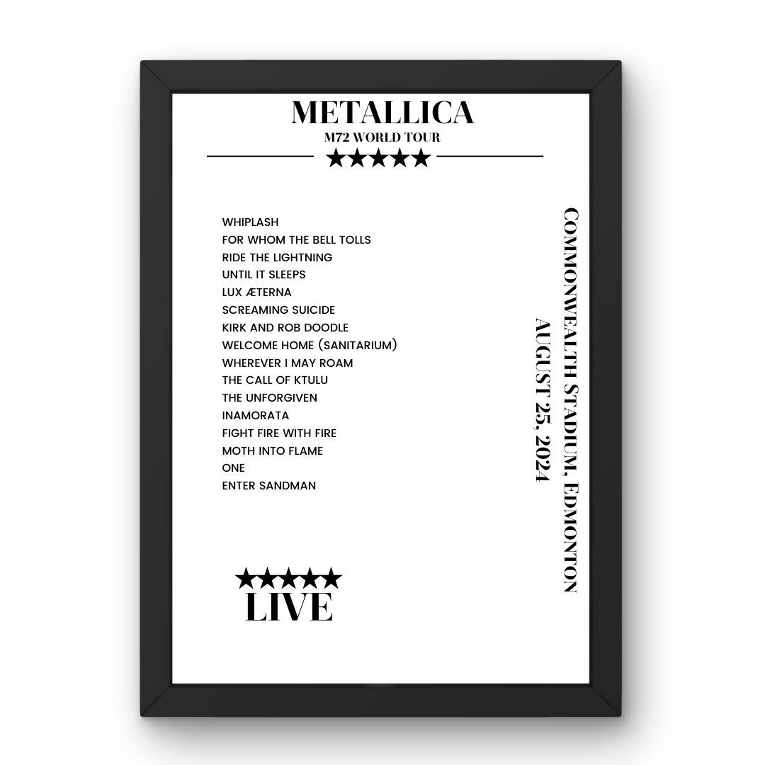 Metallica August 25, 2024 Commonwealth Stadium Edmonton Setlist Poster - Setlist