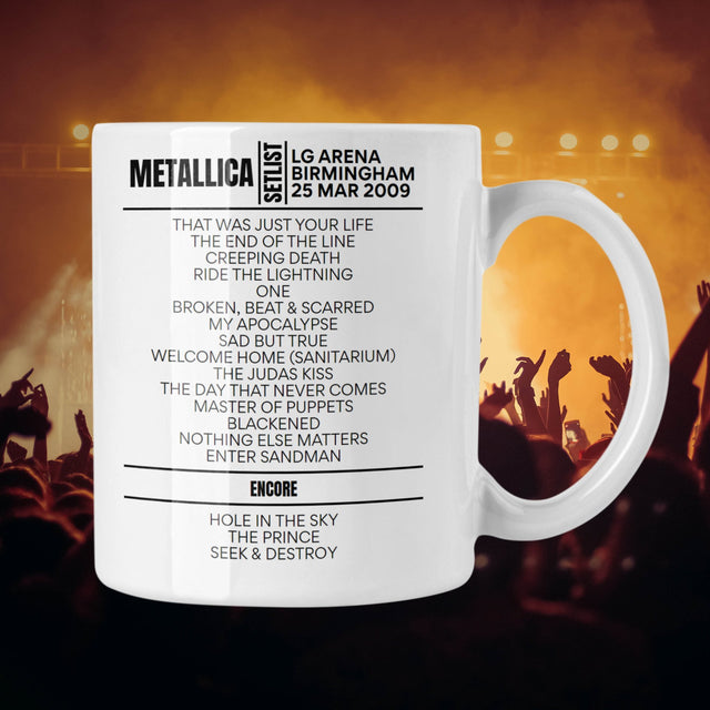 Metallica Birmingham March 25, 2009 Replica Setlist Mug - Setlist