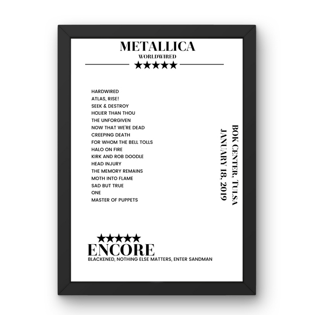 Metallica January 18, 2019 BOK Center Tulsa Setlist Poster - Setlist