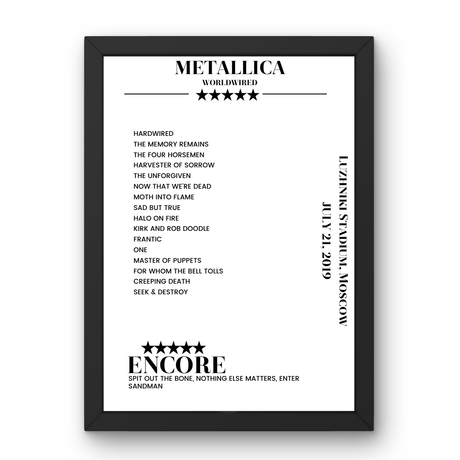 Metallica July 21, 2019 Luzhniki Stadium Moscow Setlist Poster - Setlist