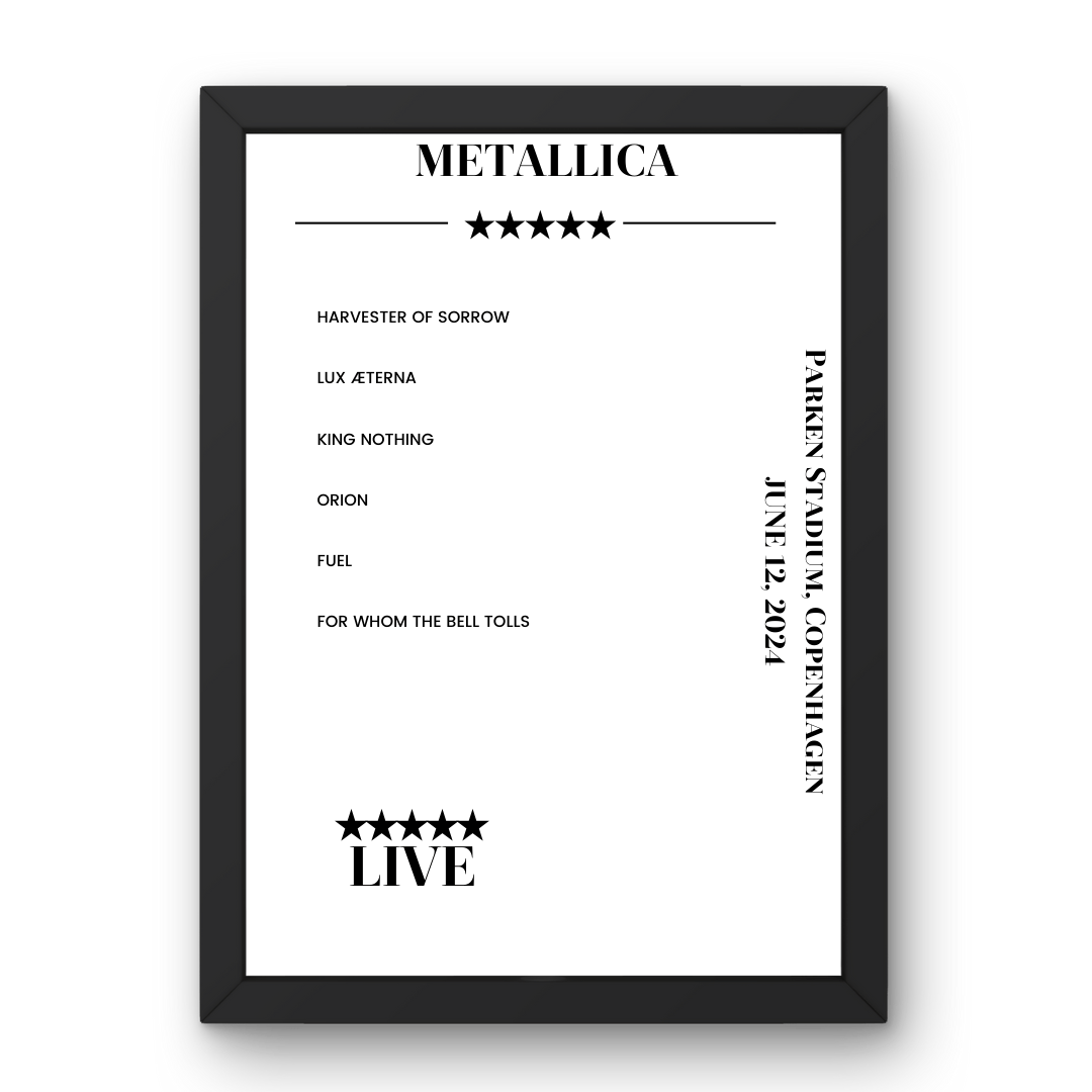 Metallica June 12, 2024 Parken Stadium Copenhagen Setlist Poster - Setlist