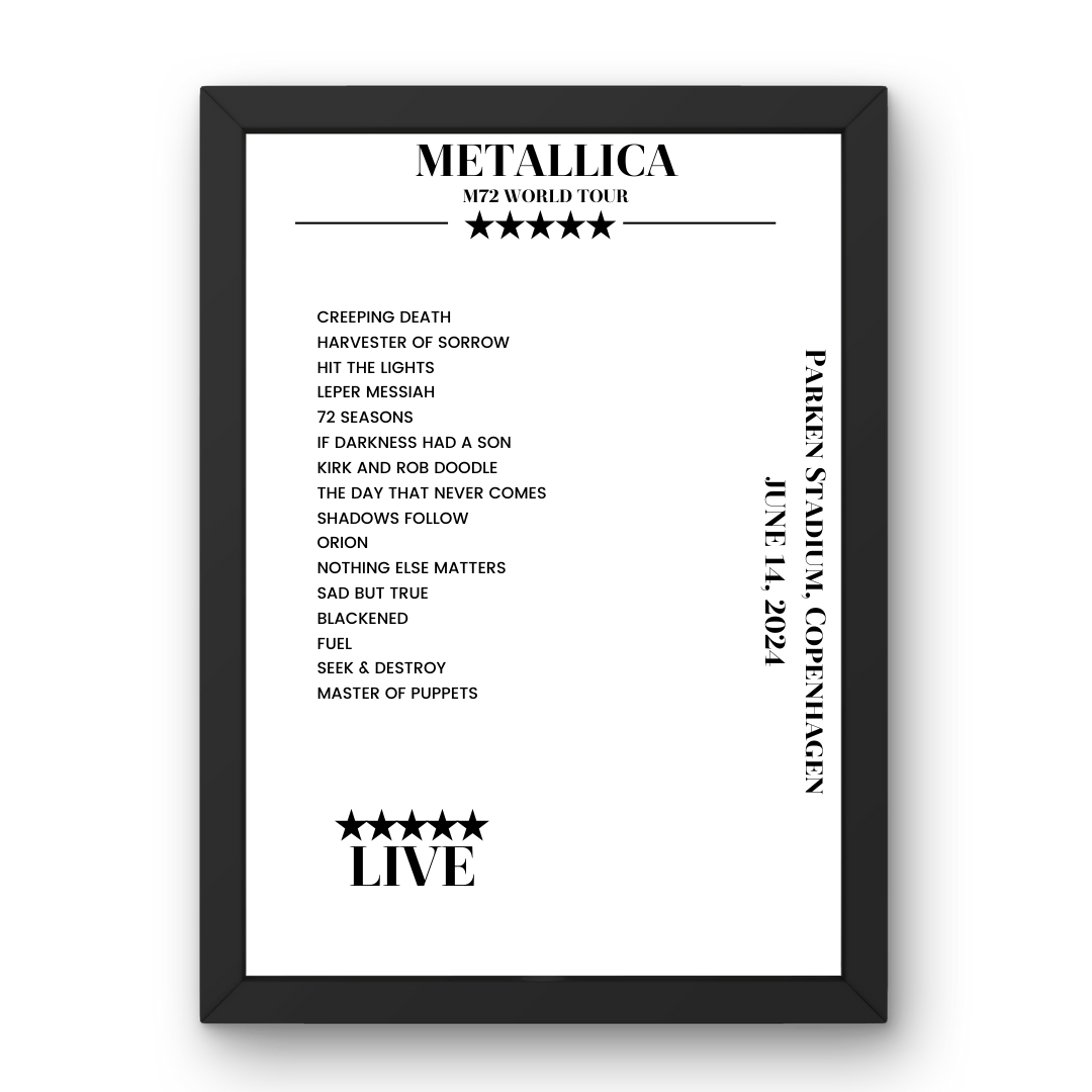 Metallica June 14, 2024 Parken Stadium Copenhagen Setlist Poster - Setlist