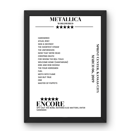 Metallica March 06, 2019 Sprint Center Kansas City Setlist Poster - Setlist