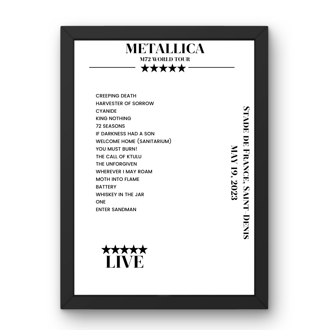 Metallica May 19, 2023 Stade de France Saint - Denis Setlist Poster - Setlist