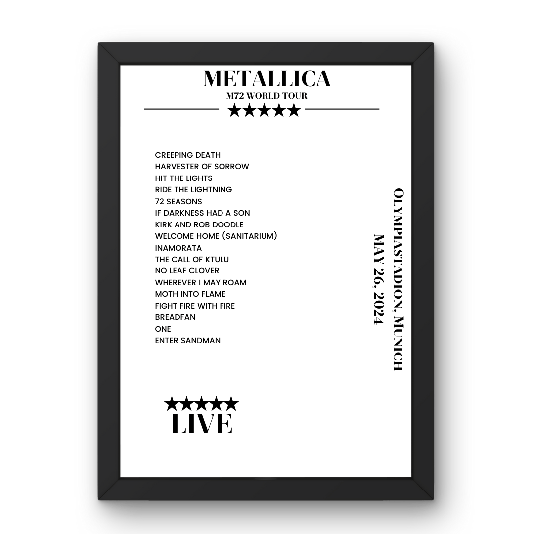 Metallica May 26, 2024 Olympiastadion Munich Setlist Poster - Setlist