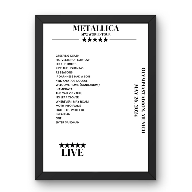 Metallica May 26, 2024 Olympiastadion Munich Setlist Poster - Setlist