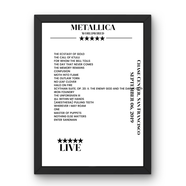 Metallica September 06, 2019 Chase Center San Francisco Setlist Poster - Setlist