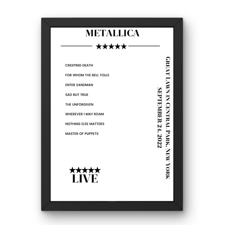 Metallica September 24, 2022 Great Lawn in Central Park New York Setlist Poster - Setlist